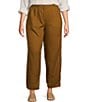 Color:Bronze - Image 1 - Plus Size Organic Linen Relaxed Wide-Leg Elastic Waist Pocketed Ankle Pants