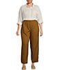 Color:Bronze - Image 3 - Plus Size Organic Linen Relaxed Wide-Leg Elastic Waist Pocketed Ankle Pants