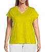 Color:Citron - Image 1 - Plus Size Organic Pima Cotton Jersey V-Neck Short Sleeve Tee Shirt