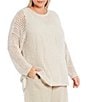Color:Bone - Image 1 - Plus Size Peruvian Boucle Organic Cotton Crew Neck Long Sleeve Boxy Sweater