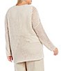 Color:Bone - Image 2 - Plus Size Peruvian Boucle Organic Cotton Crew Neck Long Sleeve Boxy Sweater