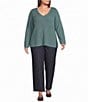 Eileen Fisher Plus Size Peruvian Cotton-Blend V-Neck Long Sleeve Sweater - Image 3