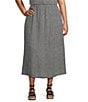 Color:Black/White - Image 1 - Plus Size Puckered Check Organic Linen Elastic Waist A-Line Gathered Midi Skirt
