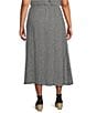 Color:Black/White - Image 2 - Plus Size Puckered Check Organic Linen Elastic Waist A-Line Gathered Midi Skirt