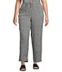 Eileen Fisher Plus Size Puckered Organic Linen Gingham Taper Ankle Coordinating Pants, Color:Black White - Image 1