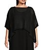 Color:Black - Image 1 - Plus Size Sheer Silk Georgette Boat Neck Short Sleeve Boxy Poncho