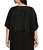 Color:Black - Image 2 - Plus Size Sheer Silk Georgette Boat Neck Short Sleeve Boxy Poncho