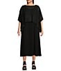 Color:Black - Image 3 - Plus Size Sheer Silk Georgette Boat Neck Short Sleeve Boxy Poncho