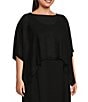 Color:Black - Image 5 - Plus Size Sheer Silk Georgette Boat Neck Short Sleeve Boxy Poncho