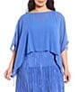 Color:Blue Star - Image 1 - Plus Size Sheer Silk Georgette Boat Neck Short Sleeve Boxy Poncho