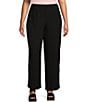 Color:Black - Image 1 - Plus Size Silk Georgette Crepe Elastic Waisted Wide-Leg Pull-On Ankle Pants