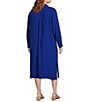 Eileen Fisher Plus Size Silk Georgette Crepe Notch Collar Long Sleeve Button Front Dress, Color:Lapis - Image 4