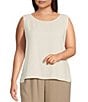 Color:Ivory - Image 1 - Plus Size Silk Georgette Crepe Scoop Neck Sleeveless Tank Top