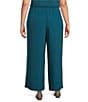 Eileen Fisher Plus Size Silk Georgette Crepe Wide-Leg Pull-On Ankle Pants, Color:Harbor - Image 2