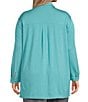 Color:Glacier - Image 2 - Plus Size Stretch Jersey Knit Point Collar Long Sleeve Button-Front Shirt