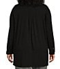 Color:Black - Image 2 - Plus Size Stretch Jersey Knit Point Collar Long Sleeve Button-Front Shirt
