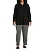 Color:Black - Image 3 - Plus Size Stretch Jersey Knit Point Collar Long Sleeve Button-Front Shirt