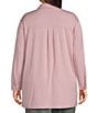 Color:Icy Plum - Image 2 - Plus Size Stretch Jersey Knit Point Collar Long Sleeve Button-Front Shirt
