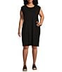 Color:Black - Image 1 - Plus Size Stretch Jersey Round Neck Cap Sleeve Sheath Dress