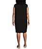 Color:Black - Image 2 - Plus Size Stretch Jersey Round Neck Cap Sleeve Sheath Dress