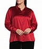 Eileen Fisher Plus Size Stretch Silk Charmeuse Point Collar Long Sleeve Button-Front Shirt - Image 1