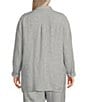 Color:White/Black - Image 2 - Plus Size Striped Crinkle Organic Linen Point Collar Long Sleeve Hi-Low Hem Button-Front Shirt