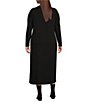 Color:Black - Image 2 - Plus Size Tencel ™ Jewel Neck Long Sleeve Knit Jersey Shift Midi Dress