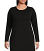 Color:Black - Image 3 - Plus Size Tencel ™ Jewel Neck Long Sleeve Knit Jersey Shift Midi Dress