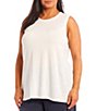 Color:White - Image 1 - Plus Size Tencel Jersey Jewel Neck Long Shell