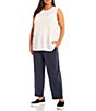 Color:White - Image 3 - Plus Size Tencel Jersey Jewel Neck Long Shell