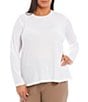 Color:White - Image 1 - Plus Size Tencel Jersey Knit Long Sleeve Crew Neck Top