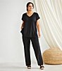 Color:Black - Image 4 - Plus Size Tencel™ Lyocell Stretch Knit Jersey Straight Leg Pull-On Pants