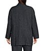 Color:Denim - Image 2 - Plus Size Tweedy Hemp Organic Cotton Notch Lapel Collar Long Sleeve Open-Front Long Blazer
