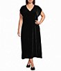 Eileen Fisher Plus Size Velvet V-Neck Cap Sleeve Pull-On A-Line Dress - Image 1