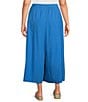Color:Calypso - Image 2 - Plus Size Washed Organic Cotton Poplin Extra Wide-Leg Coordinating Cropped Pants