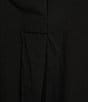 Color:Black - Image 3 - Plus Size Washed Organic Cotton Poplin Point Collar Elbow Sleeve Midi Shirt Dress