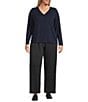 Eileen Fisher Plus Stretch Jersey Knit V-Neck Long Sleeve Button Front Top, Color:Ink - Image 3