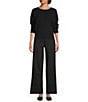 Eileen Fisher Ponte Wide Leg Full Length Trouser, Color:Black - Image 3