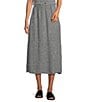 Color:Black/White - Image 1 - Puckered Check Organic Linen Elastic Waist A-Line Gathered Midi Skirt