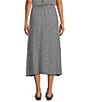 Color:Black/White - Image 2 - Puckered Check Organic Linen Elastic Waist A-Line Gathered Midi Skirt