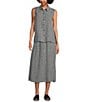 Color:Black/White - Image 3 - Puckered Check Organic Linen Elastic Waist A-Line Gathered Midi Skirt