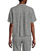 Eileen Fisher Puckered Organic Linen Gingham Mandarin Collar Short Sleeve Coordinating Top, Color:Black White - Image 2