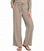 Eileen Fisher Puckered Organic Linen Stripe Drawstring Wide Ankle Pants - Image 1
