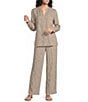 Eileen Fisher Puckered Organic Linen Stripe Drawstring Wide Ankle Pants - Image 3