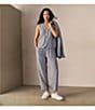 Eileen Fisher Puckered Organic Linen Yarn-Dyed Stripe Elastic Waist Pull-On Pants, Color:Ink - Image 5