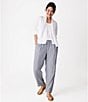 Eileen Fisher Puckered Organic Linen Yarn-Dyed Stripe Elastic Waist Pull-On Pants, Color:Ink - Image 8