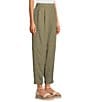 Eileen Fisher Puckered Organic Linen Yarn-Dyed Stripe Elastic Waist Pull-On Pants, Color:Branch - Image 3