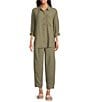 Eileen Fisher Puckered Organic Linen Yarn-Dyed Stripe Elastic Waist Pull-On Pants, Color:Branch - Image 5