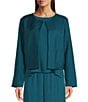 Eileen Fisher Quilted Silk Round Neck Long Sleeve Jacket, Color:Harbor - Image 1