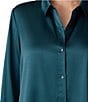 Eileen Fisher Satin Classic Collar Long Sleeve Button Front Shirt, Color:Alpine - Image 3